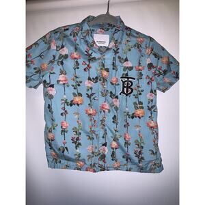 Burberry Baby Toddler Button Down Floral Shirt Boys Size 18 M W/ Logo